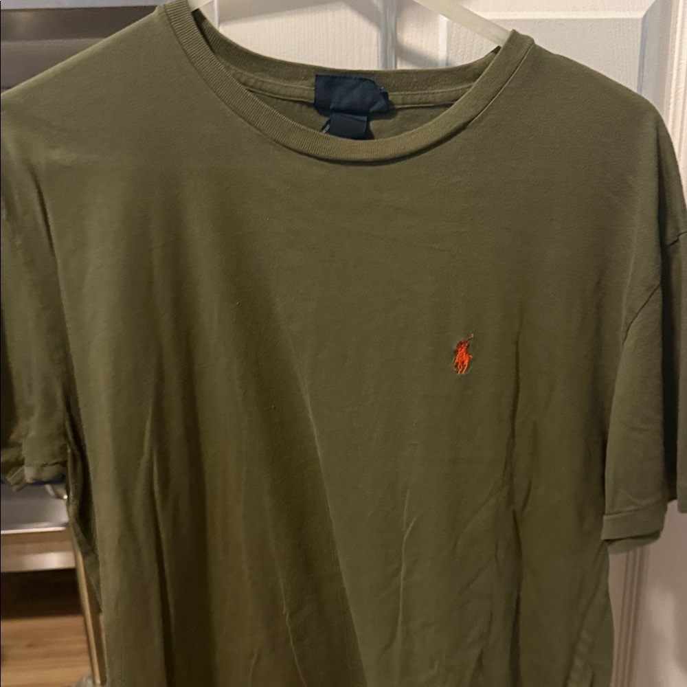 Ralph Lauren Men's T-Shirt in Olive with Red Logo